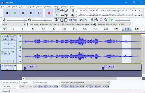 Audacity display