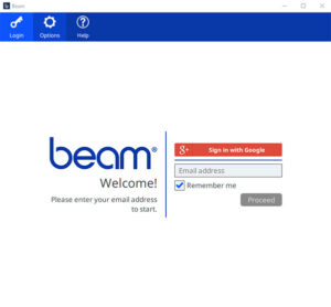 Beam login screen