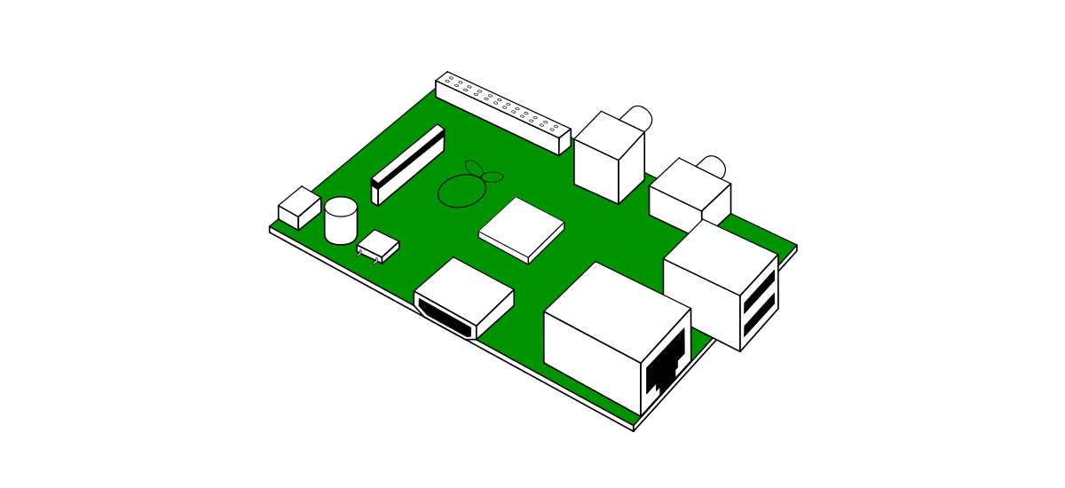 Simple line drawing of a Raspberry Pi board